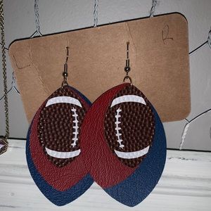 Blue, red & football layered earrings
